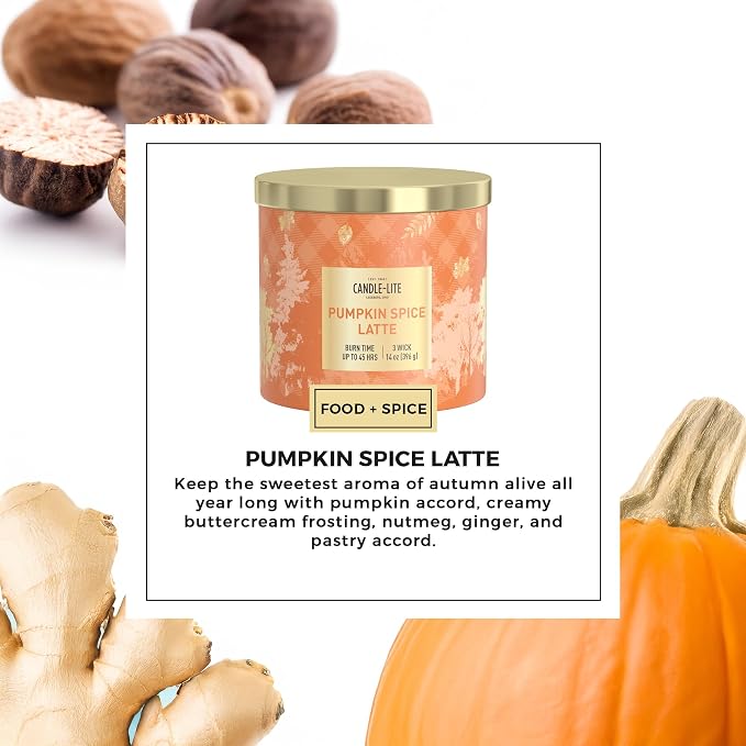 Candle-lite Halloween Scented Candles, Pumpkin Accord with Buttercream, 14 oz Jar, 45 Hour Burn, Fall Scented Candle for Home Decor, 3-Wick, Proudly Poured in USA, Halloween Candle Decoration