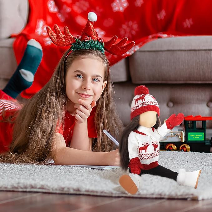 6 Pcs Christmas 18 Inch Doll Clothes and Accessories Winter Outfits Set Sweaters Trousers Hats Shoes for 18 Inch Doll Gift(White and Red,Deer)