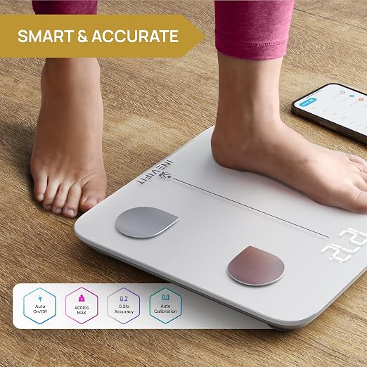 INEVIFIT Smart Body Fat Scale, Highly Accurate Bluetooth Digital Bathroom Body Composition Analyzer, Measures Weight, Body Fat, Water, Muscle, Visceral Fat & Bone Mass for Unlimited Users