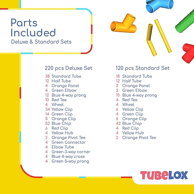 Tubelox Deluxe Building Toy Set | 220 Piece STEM Toy for Kids - Build Anything - Creative Construction Blocks - Durable Material | Fun, Creative, and Educational Play