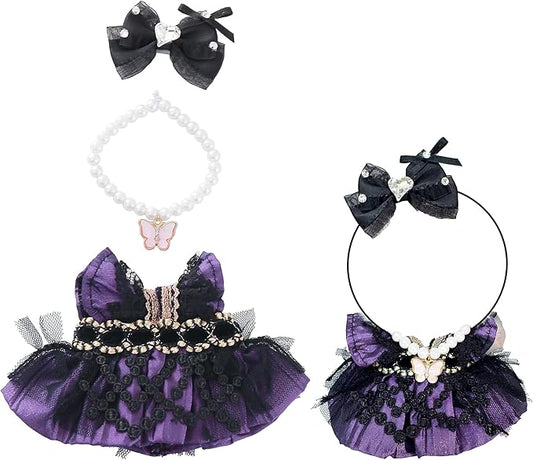 17cm Halloween Doll Clothes Set & Outfit – 3-Piece Handmade Purple Dress, Necklace and Butterfly Decor Accessories Halloween Doll Clothes, Clothes Only