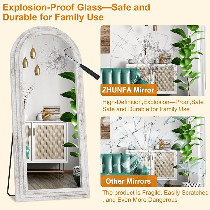 ZHUNFA External Three-Layer Arched Full Length Mirror with Solid Wood Frame | 71x32 Modern Farmhouse Decor Standing Mirror Full Length, Wall Mounted, Leaning, Standing for Bedroom, Living Room, White.