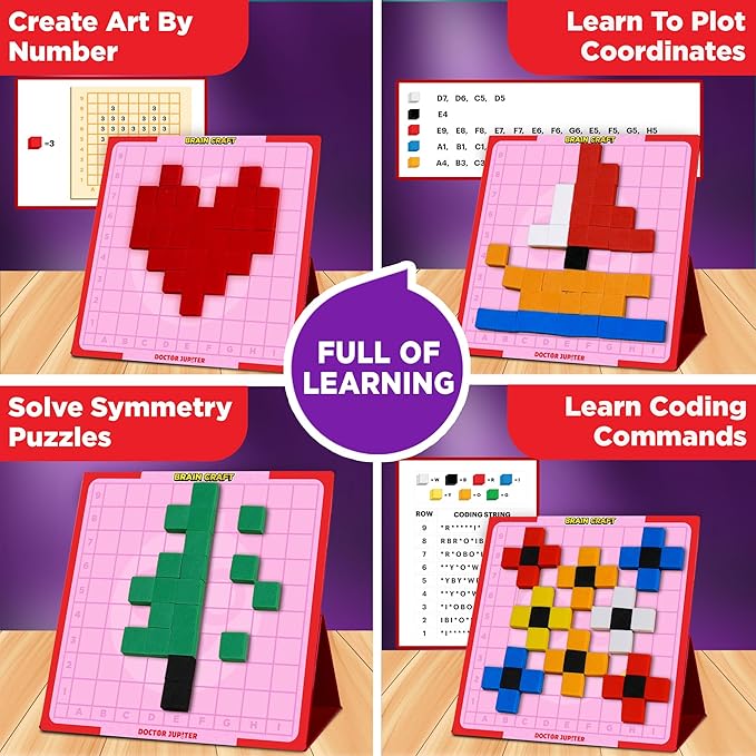Doctor Jupiter My First STEM Pixel Art Kit, Brain Craft for Girls Ages 5+ | Birthday Gift Ideas for 5-6-7-8-9-10 Year Old Girls | Learning & Educational Coding Basics Toy with 100+ Challenges