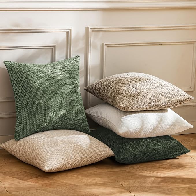 a moment Moss Green Chenille Throw Pillow Covers 20x20 Inch Pack of 2 Modern Decorative Throw Pillow Covers Farmhouse Cross Covers Modern Home Decor for Sofa Bedroom Living Room