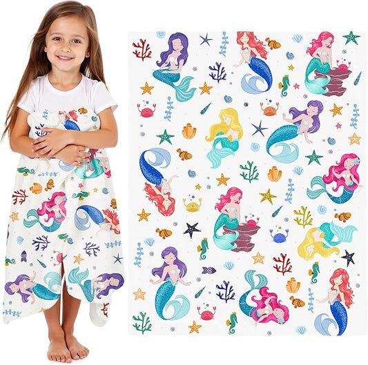 Wajade Kids Mermaid Blanket for Girls Soft Fleece Blanket for Couch Sofa Bedroom Mermaid Marine Life Throw Blanket for Kids Teens 50"x60"
