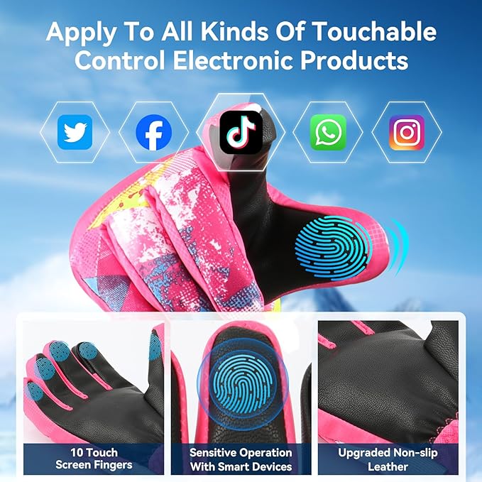 Ski Gloves,Snow Gloves,Waterproof Cold Weather Winter Gloves for Parent Boys Girls- Cycling, Driving, Running