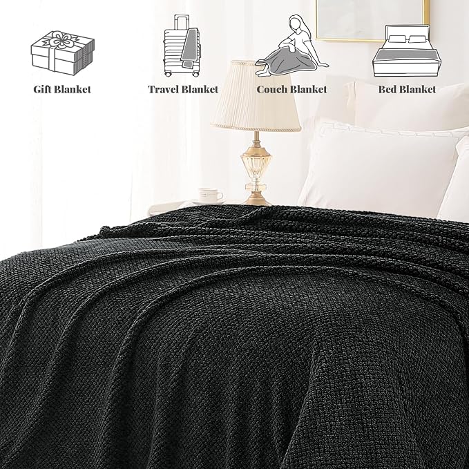 Whale Flotilla Soft Fleece Queen Size Bed Blanket, Black | 90x90 Inch, Suitable for Bed, Fluffy Fuzzy Jacquard Blankets for All Season, Lightweight and Cozy