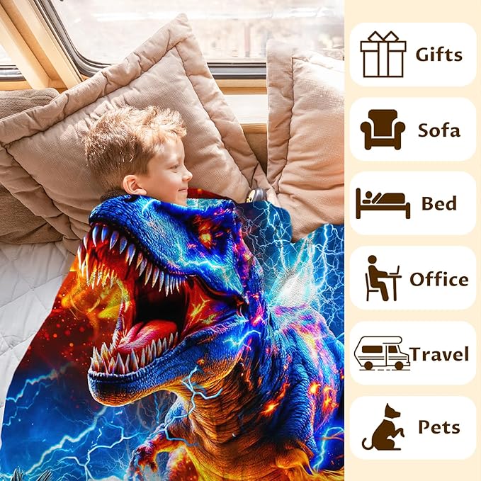 Boys Dinosaur Blanket Personalized Throw Blankets Gift for Kids Teens, 40X50 Inches Comfy Soft All Season Custom Throw for Sofa Chair Bed Office Home Decor