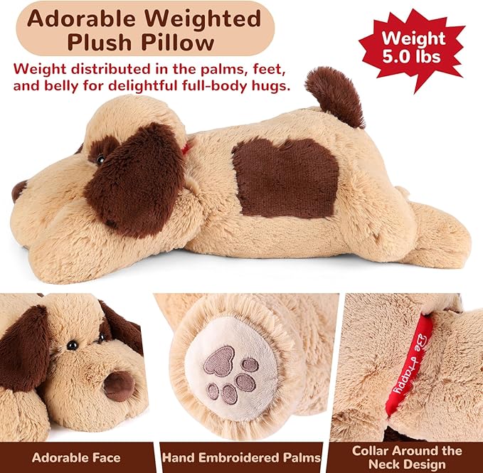 meowtastic Brown Dog Weighted Stuffed Animals - 28 Inch 5.0 Pounds Weighted Plush Dog Stuffed Animals - Large Stuffed Dog Weighted Plush Pillow - Cute Plush Toys Gifts for Kids & Adults (28" 5.0 lbs)
