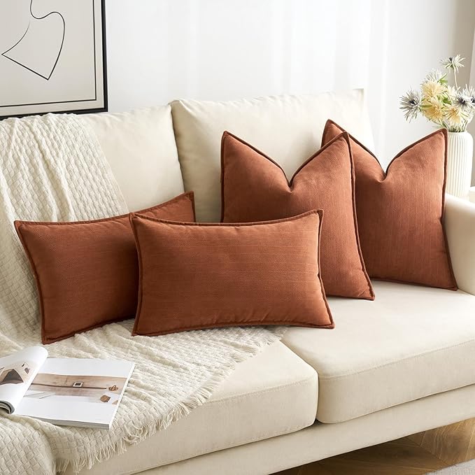 MIULEE Pack of 2 Fall Burnt Orange Decorative Chenille Pillow Covers 20x20 | Soft Couch Throw Pillows,Farmhouse Cushion Covers with Elegant Design for Sofa,Bedroom,Living Room,Spring Home Decor
