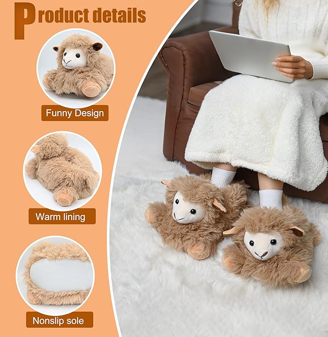 Onmygogo Indoor Fuzzy Winter Animal Panda and Cow Plush Slippers for Adult Women Men Boys Girls Kids