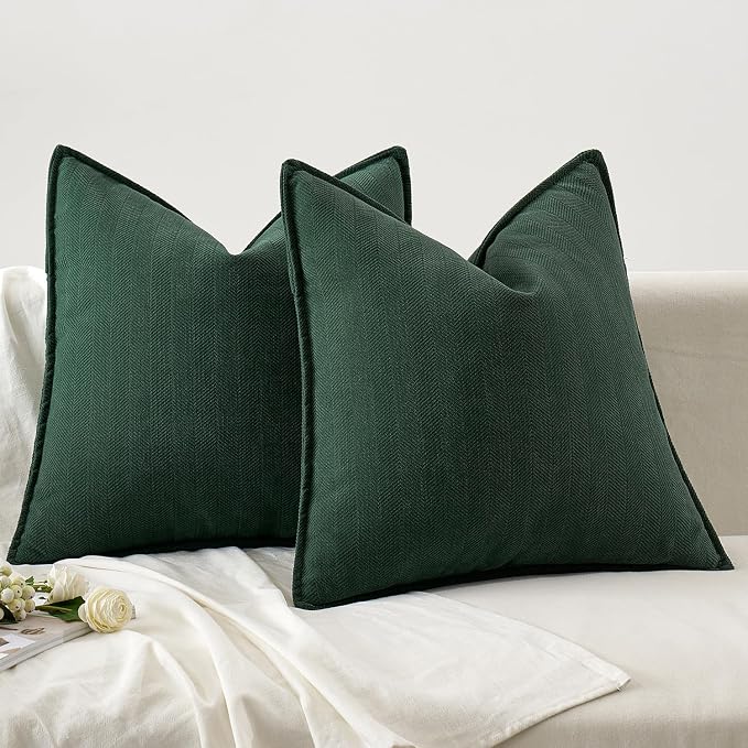 MIULEE Pack of 2 Green Decorative Chenille Pillow Covers 20x20 Inch | Soft Couch Throw Pillows,Farmhouse Cushion Covers with Elegant Design for Sofa,Bedroom,Living Room,Spring Home Decor