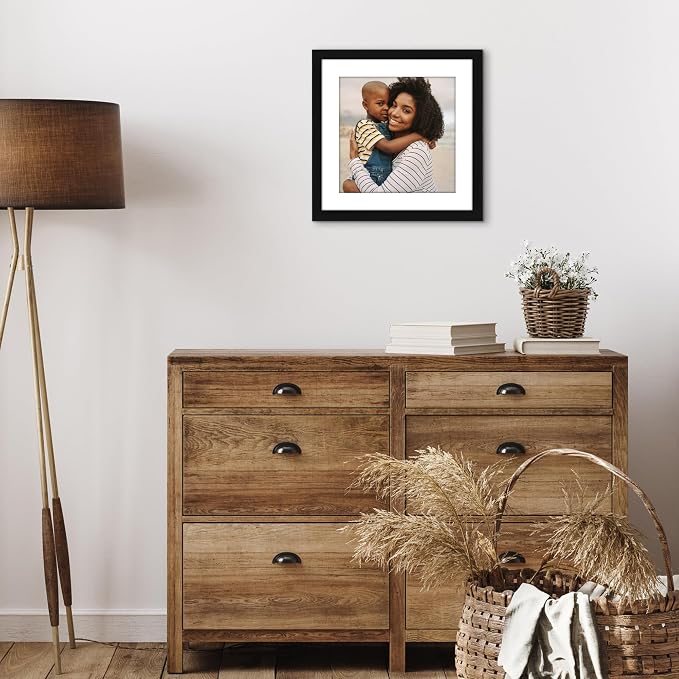 Americanflat 13x13 Picture Frame - Matted to 10x10 - Black | Engineered Wood construction, Shatter-resistant glass, sawtooth hangers included, use with or without mat