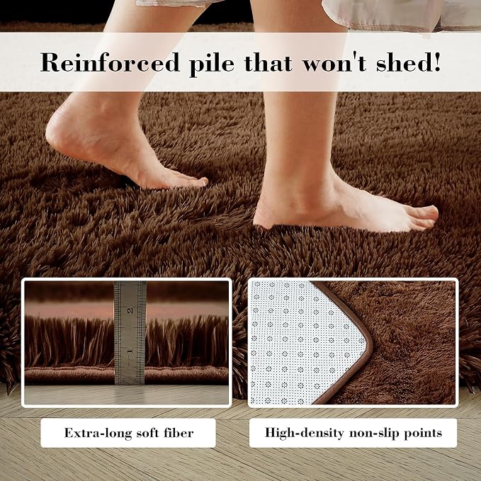 Soft Runner Rugs for Bedroom, Brown 3x7 Area Rugs Fluffy Rug Shag Area Rug Carpet, Bedside Rug for Living Room Bedroom Room Home Decor