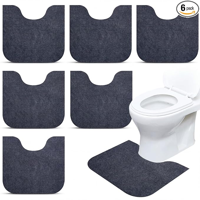 Drydiet 6 Pack Toilet Mat Round Commode Potty Training Urinal Mats Rubber Toilet Training Rug Pads Absorbent Rugs U Shaped Urinal Floor Mats for Bathroom Restroom, Gray (Small Opening Style)