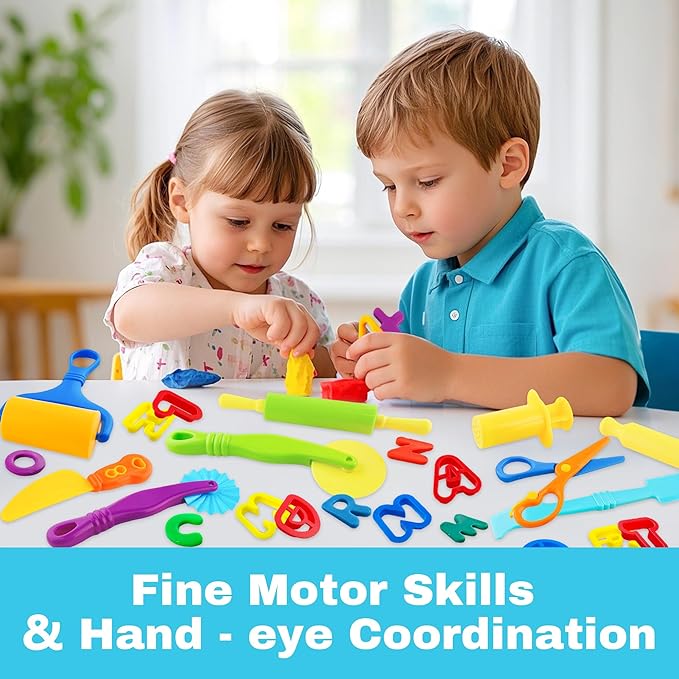Dough Tools 35pcs Dough Tools Play for Kids Clay Accessories with Rolling Pins,Letter Cutters,Roller,Safety Scissors,Plastic Knife