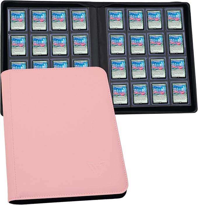 Toploaders Binder,Holds 640 Top Loaders,16 Pocket Top Loader Binder for 3" x 4"Rigid Cards,Double Sided Card Binder Abulm in 3"x4"Toploaders for Trading Cards (TOP 640 Light Pink)