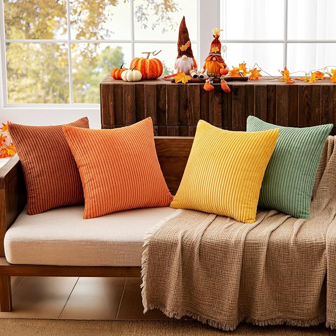 MIULEE Fall Decorative Throw Pillow Covers Yellow Rust Green 20x20 | Set of 4, Vintage Retro Fall Decor, Mix and Match Color Clash Design, Vibrant Cushion Covers for Sofa Couch Bed Living Room
