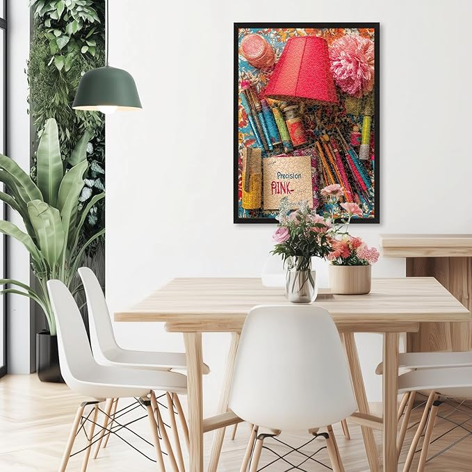 1000-Piece Adult Puzzle - Colorful Still Life Photography Style with Paintbrushes, Red Lamp & Pink Peony - Artistic & Challenging Modern-Style Jigsaw Puzzle for Adults, 19.25 x 26.65 in