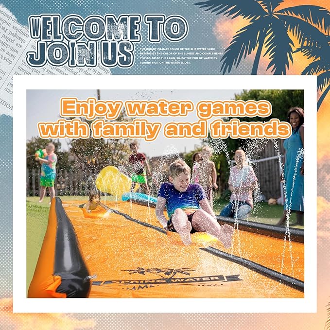 Slip and Water Slide for Kids and Adults Extra Long Water Slides for Backyard Build in Sprinkler with Two Bodyboards Heavy Duty Summer Outdoor Backyard Water Toys