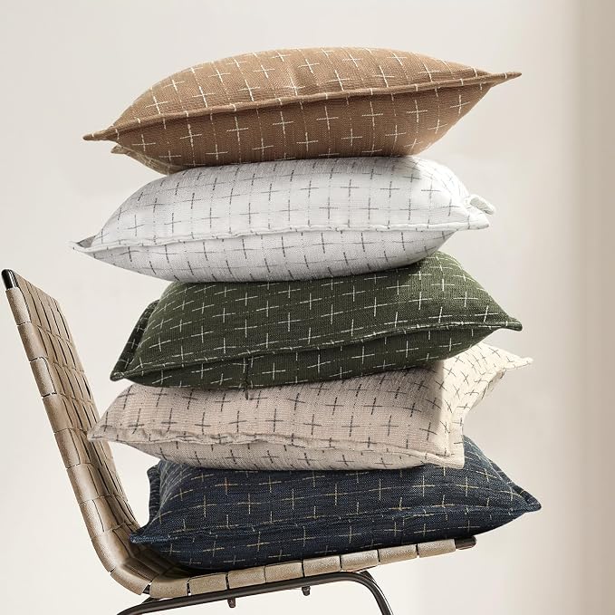 Throw Pillow Pillow Covers 18x18 Set of 2 Soft Polyester Textured Pillow Covers with Stylish Flange Edge Cozy Farmhouse Throw Pillows for Couch Bed Sofa Living Room Camel