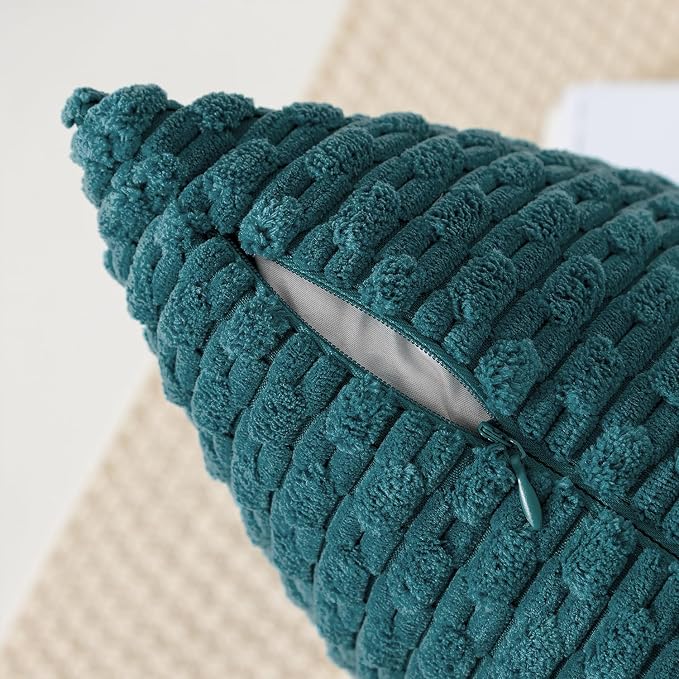 Kevin Textile Soft Corduroy 14"x36" Lumbar Pillow Cover 1 Pack, Teal Blue | Boho Stripe Plush Corduroy Decorative Oblong Cushion Cover Modern Farmhouse Home Decor for Sofa Couch Bed Chair
