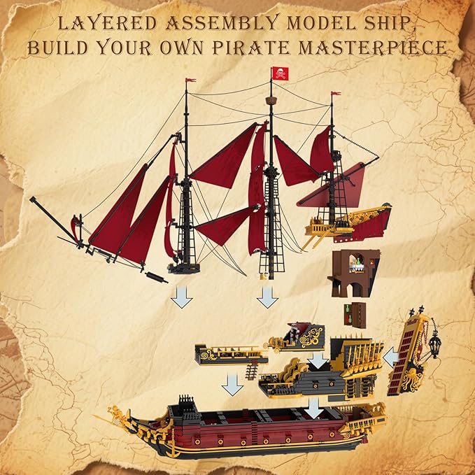 Reobrix Revenge Pirate Ship Building Block Set, 5666+ Pieces Historical Model Kit 66049, Collectible Sailing Ship Boat Construction Toy, Christmas Birthday Gifts for Adults and Kids