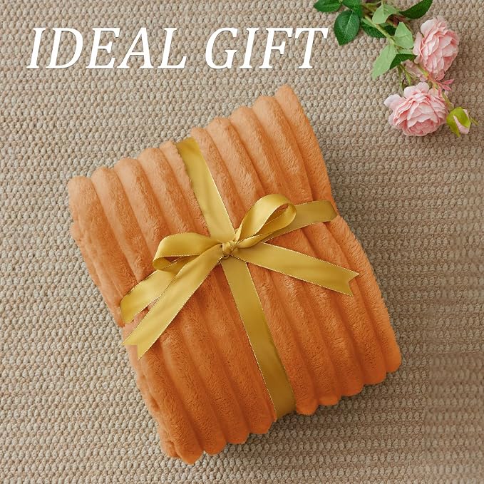 BEDELITE Fall Twin Blanket for Couch & Bed, Burnt Orange, 60"x80" | Ultra-Soft Plush Fleece, Warm Yet Lightweight, Ribbed Texture, Fall Home Decor, Machine Washable, Giftable, All-Season Use