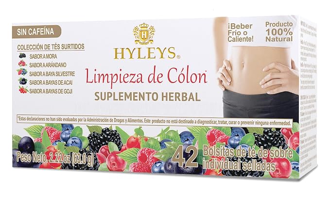 HYLEYS Colon Cleanse Tea, Assorted Flavors - 42 Individually Wrapped Herbal Tea Bags - Caffeine Free, Gluten Free
