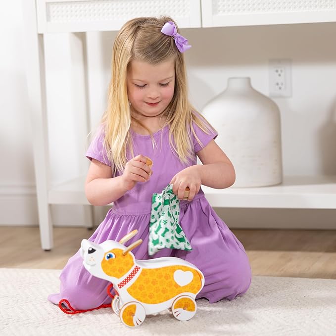 Melissa & Doug Feed, Walk & Poo Pup Wooden Preschool Pull Toy Play Set Ages 3+ - FSC Certified