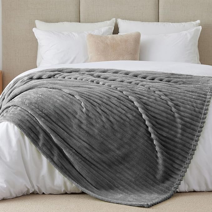 BEDELITE Ribbe Blankets Queen Size for Bed, Crey, 90"x90" | Ultra-Soft Plush Fleece, Warm Yet Lightweight, Ribbed Texture, Home Decor, Machine Washable, Giftable, All-Season Use