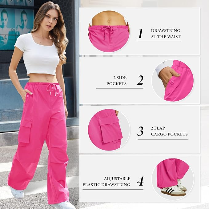 COPYLEAF Cargo Pants Women Low Waisted Parachute Pants with Pockets Loose Baggy Hiking Pants Y2K Clothes