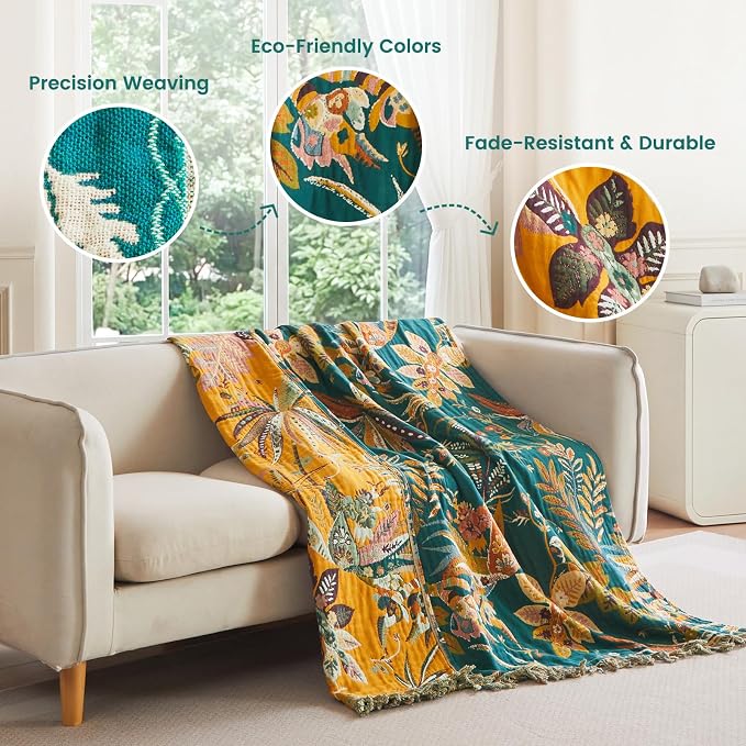 MSGKV Boho Throw Blanket 50"x60" Summer Cotton Leopard Animals Blanket | Muslin Throw, Leopard Animal Pattern, Reversible Woven, Lightweight Comfort, Farmhouse Decor, All Seasons, Machine Washable