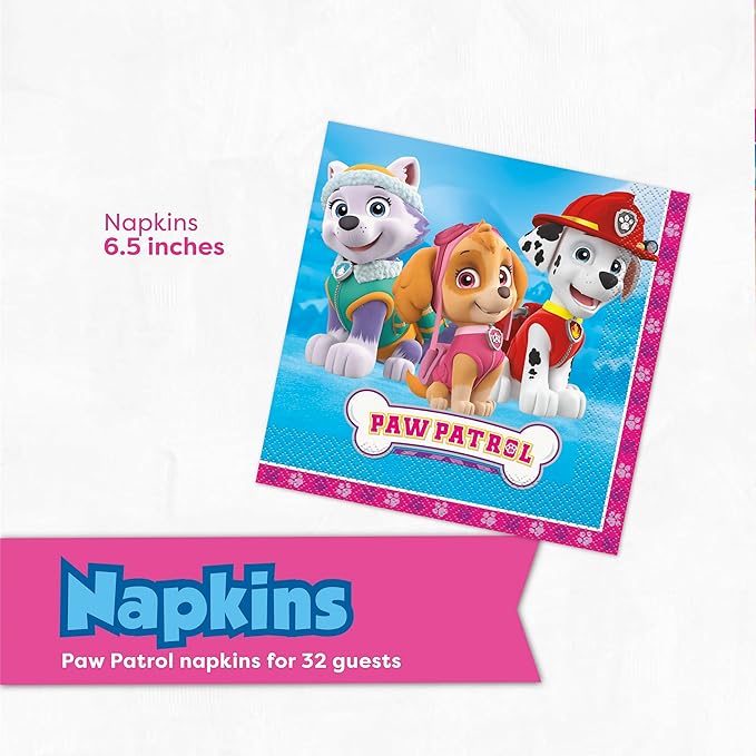 Pink Paw Patrol Plates and Napkins for 32 | Pink Skye Paw Patrol Birthday Decorations for Party | Officially Licensed