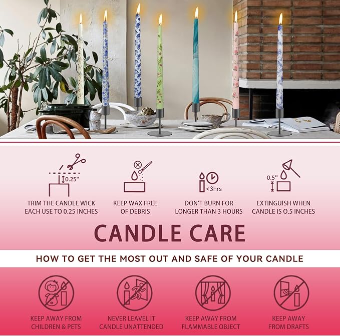10 Inch Printed Candle Love Pattern Smokeless Unscented Candle Sticks Suitable for Anniversary Express Love Evening Wedding, Bohemian Seaside Theme Home Decor, 4 Pack
