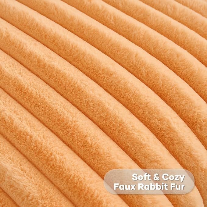 FUTEI Pack of 2 Faux Fur Throw Pillow Covers 16x16 Inch, Orange | Fluffy Faux Rabbit Fur Front/Premium Velvet Back,Hidden Zipper,Machine Washable,Non-Shedding,Colorfast,Insert Not Included.