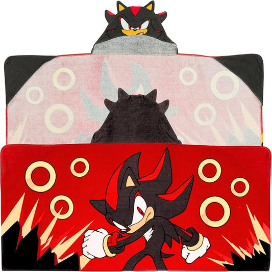 Sonic Shadow The Hedgehog Anime Kids Super Soft Bath/Pool/Beach Soft Cotton Terry Hooded Towel Wrap, 24 in x 50 in, Mario & Luigi, (100% Officially Licensed Product) By Franco