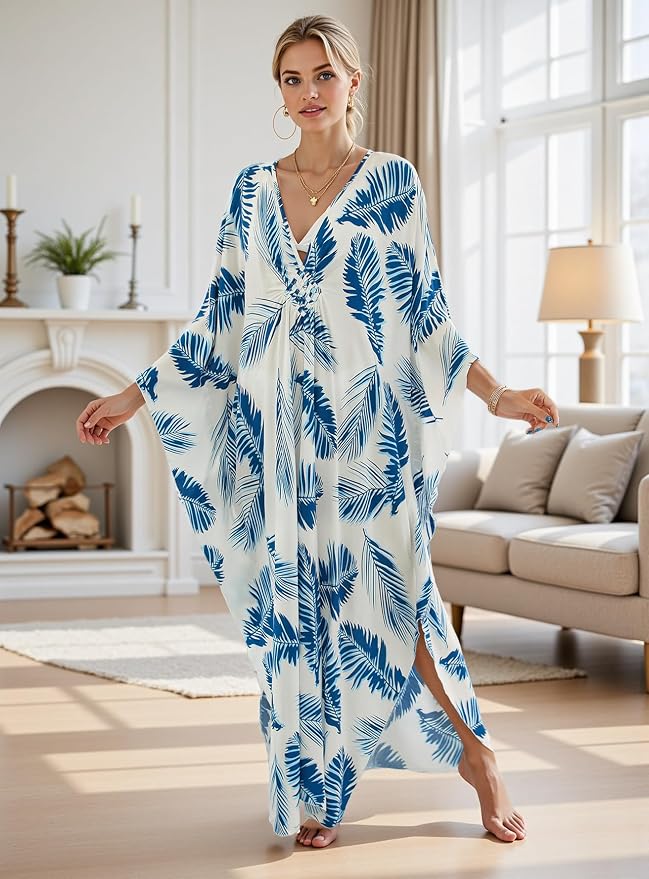 Mumu Dresses for Women Plus Size, Bohemian Kaftan Beach Cover Up Long Maxi Nightgown Soft Loungewear