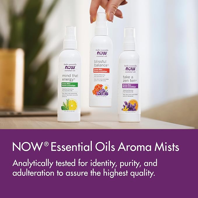 Now Essential Oils Mind that Energy Aroma Mist, 4 Fl. Oz - Peppermint, Lemon, Frankincense, Rosemary, Lavender, Sandalwood - Aromatherapy, Organic, Beige (Pack of 2)
