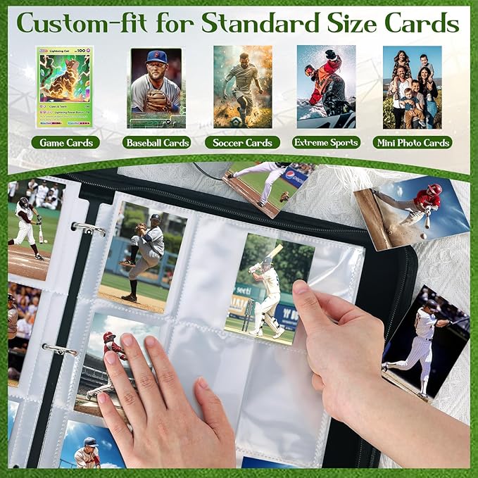 POKONBOY 9 Pocket Baseball Card Binder for 900 Cards, Trading Card Binder Collection Album Holder with Sleeves for Football Sports Games Cards