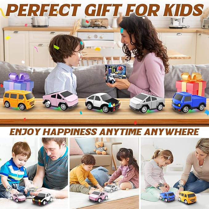 Ruxrcni Watch Remote Control Car Toy, 2.4 GHz Mini RC Cars Watch Toy with LED Lights USB Charging Wrist Controlled Small Racing Car Interactive Game Toys for Kids Boy Girl Birthday Christmas