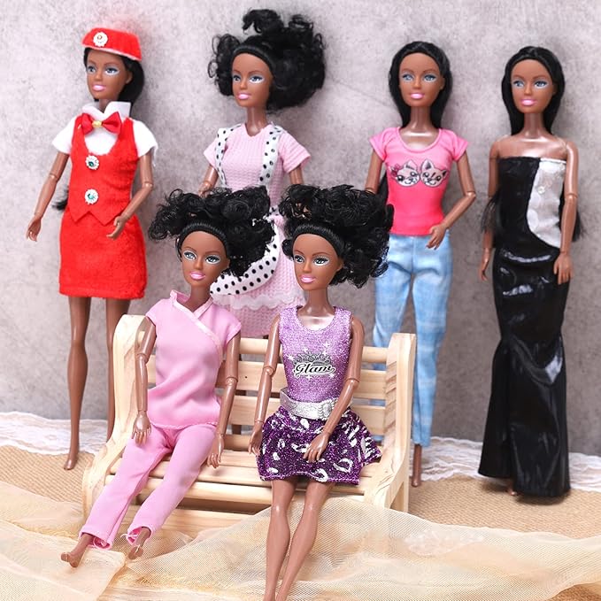 Liberty Imports 6 Set of African American Black Toy Dolls - 11.5" Premium Fashion Style Diversity Role Play Dolls, Bundle Variety Pack for Kids, Girls Party Favors