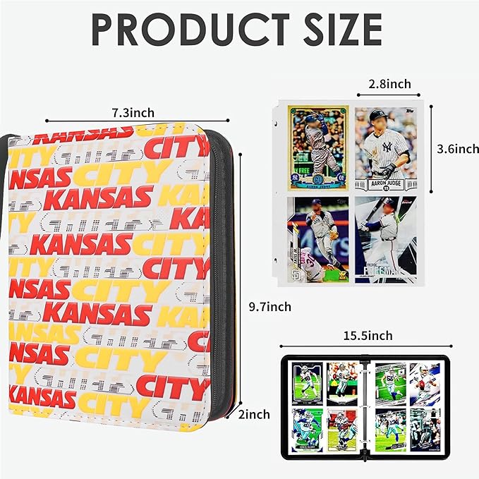 HBK Football Card Binder 400 Pockets Trading Card Holder 3-Ring Sports Album 50 Pages PU Leather Waterproof Case for Standard Cards Red Yellow
