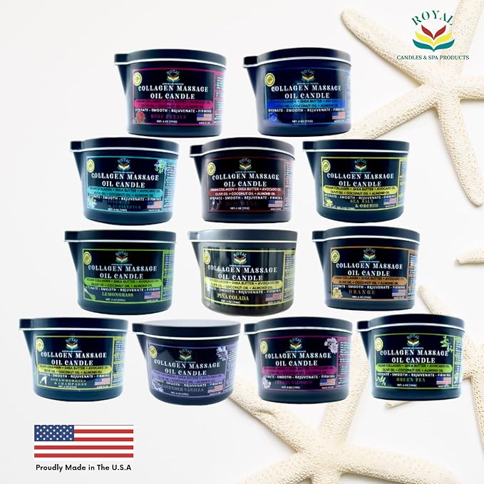 ROYAL Collagen Massage Oil candle, Body Massage Oil Candle, Candle Massage Oil, Collagen Massage Oil Candle, Aromatherapy candle, couple massage oil candle, 6 oz. with pouring spout - Lemongrass Scent