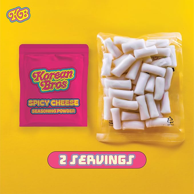 Korean Bros Spicy Cheese Tteokbokki (360g) Creamy Rice Cakes | Korean Street-Style Snack or Meal, 2 Servings