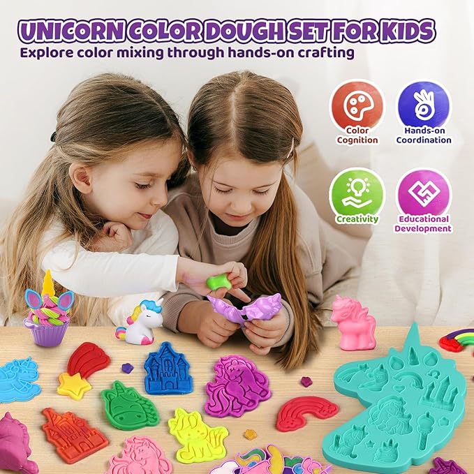 Color Dough Sets for Kids Ages 2-4, Unicorn Theme Dough Tools Kit for Kids Ages 4-8, 11 Piece Color Dough Accessories Arts Crafts Play Set, Preschool Education Toys for Toddlers Girls Age 3 4 5 6 7 8