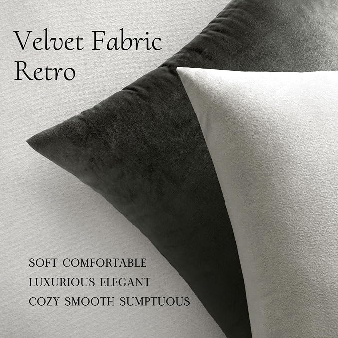MIULEE Velvet Throw Pillow Covers 18x18 Inch Pack of 2 Greyish White | Soft Solid Decorative Pillow Covers, Modern Luxury Home Decor, for Couch Chair Sofa Bedroom Livingroom