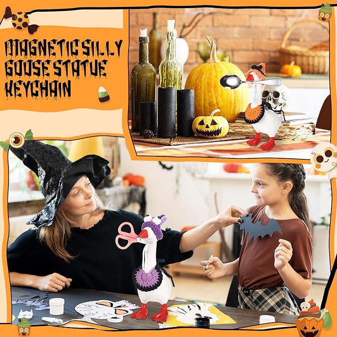 Geyoga 6 Pcs Mini Desk Goose Outfits 7 Inch Mini Knitting Hat and Bandana Knitting Desk Goose Headwear Bibs Accessory for Magnetic Statue Table Decor Gifts (Spooky Style)