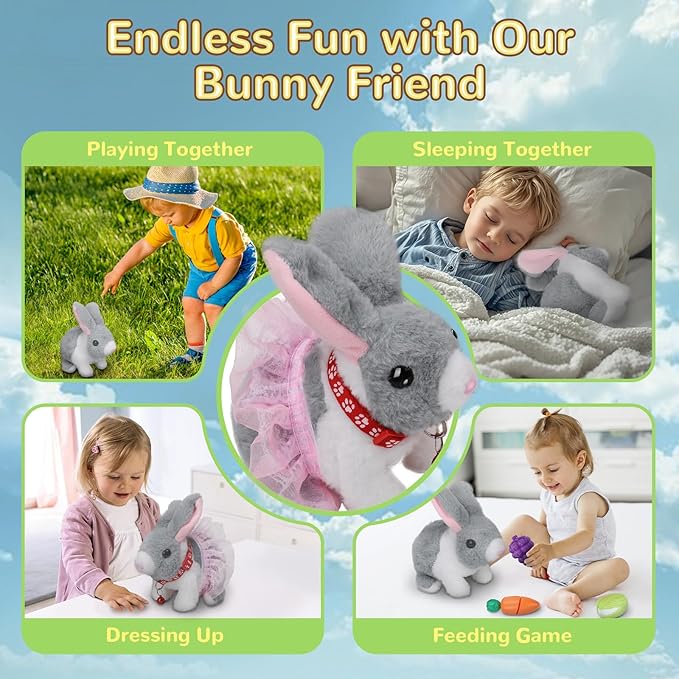 Walking Bunny Toys for Kids, Bunny Stuffed Animal Interactive Electronic Toys, Swinging Ears, Twitching Mouth and Nose, Easter Christmas and Birthday Gift, Suitable for Toddlers 3, 4, 5, 6, 7Years Old