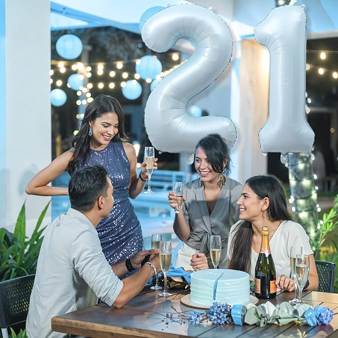 Big Number 21 Balloons, Light Dusty Blue Foil 21 Balloon Numbers 40 Inch, Giant 21st Birthday Party Decor, Pastel Baby Sky Blue Mylar Helium Self Inflating Balloon for Boys Men Anniversary Decorations